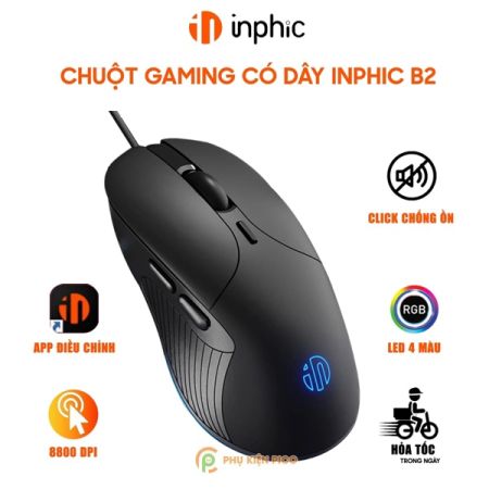 Chuột Inphic B2 Gaming có dây 8800 DPI USB - Silent Click