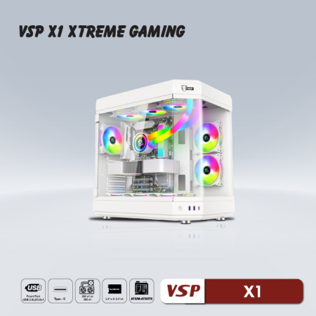 Thùng máy Case VSP X1 Extreme Gaming | Đen / Trắng, Không Fan