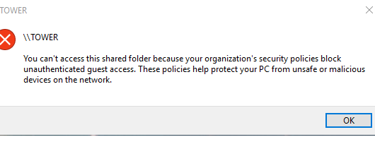 Fix lỗi you can’t access this shared folder because your organization’s