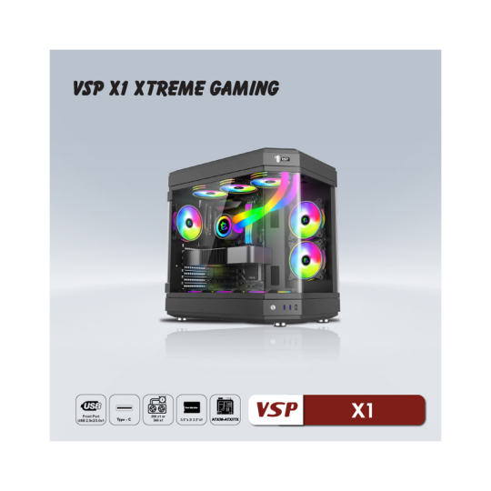 Thùng máy Case VSP X1 Extreme Gaming | Đen / Trắng, Không Fan