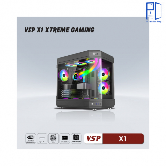 Thùng máy Case VSP X1 Extreme Gaming | Đen / Trắng, Không Fan