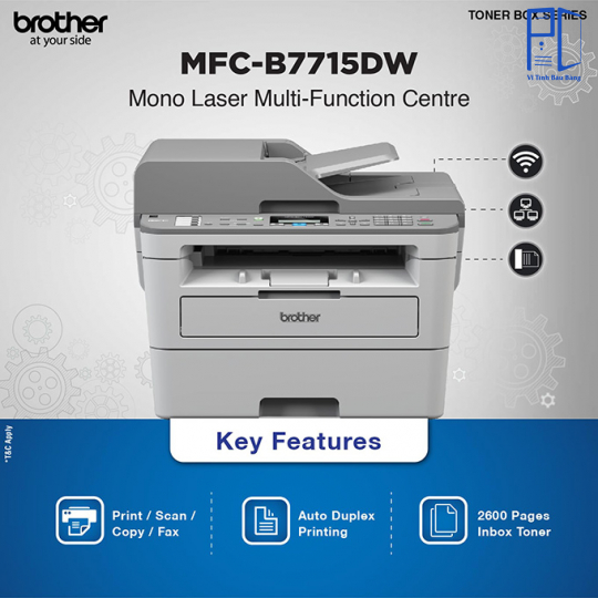 Máy In Laser Đen Trắng Đa Năng Brother MFC-B7715DW (Fax, In Hai Mặt, Scan, Copy, ADF, A4, USB, LAN, WIFI)